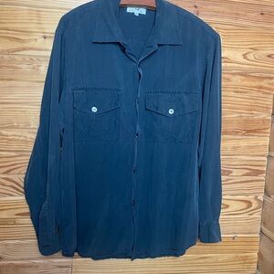 Arnold Zimberg 100% Silk Black Long Sleeve Button Down Dress Shirt Size Large